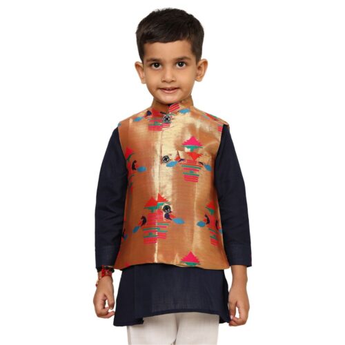 Kanira Jr Paithani jacket for Boys Diamond Peacock