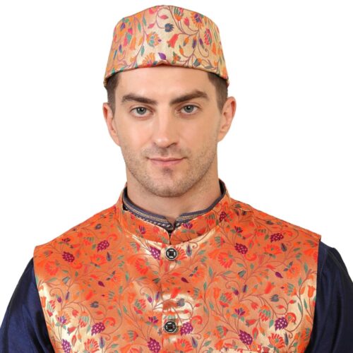 Kanira Paithani Topi for Mens Small Peacock- Red