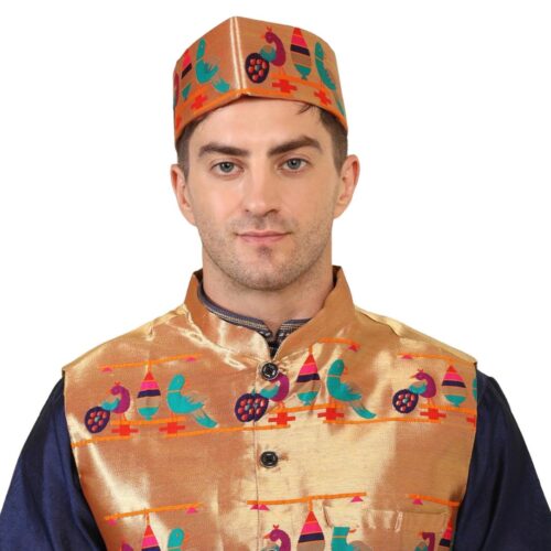 Kanira Paithani Topi for Mens Parrot Peacock