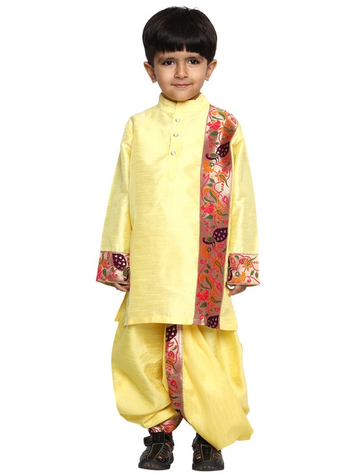 Kanira Jr Evan Yellow Yellow Paithani dhoti kurta for boys