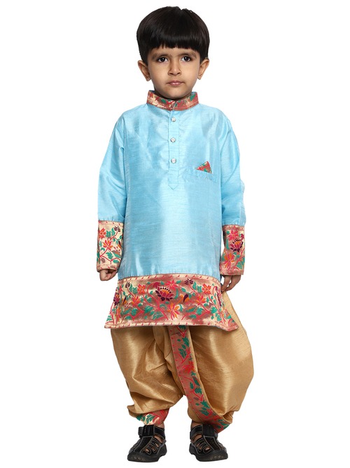 Kanira Jr chinu Firozi chikoo Boys Paithani dhoti kurta