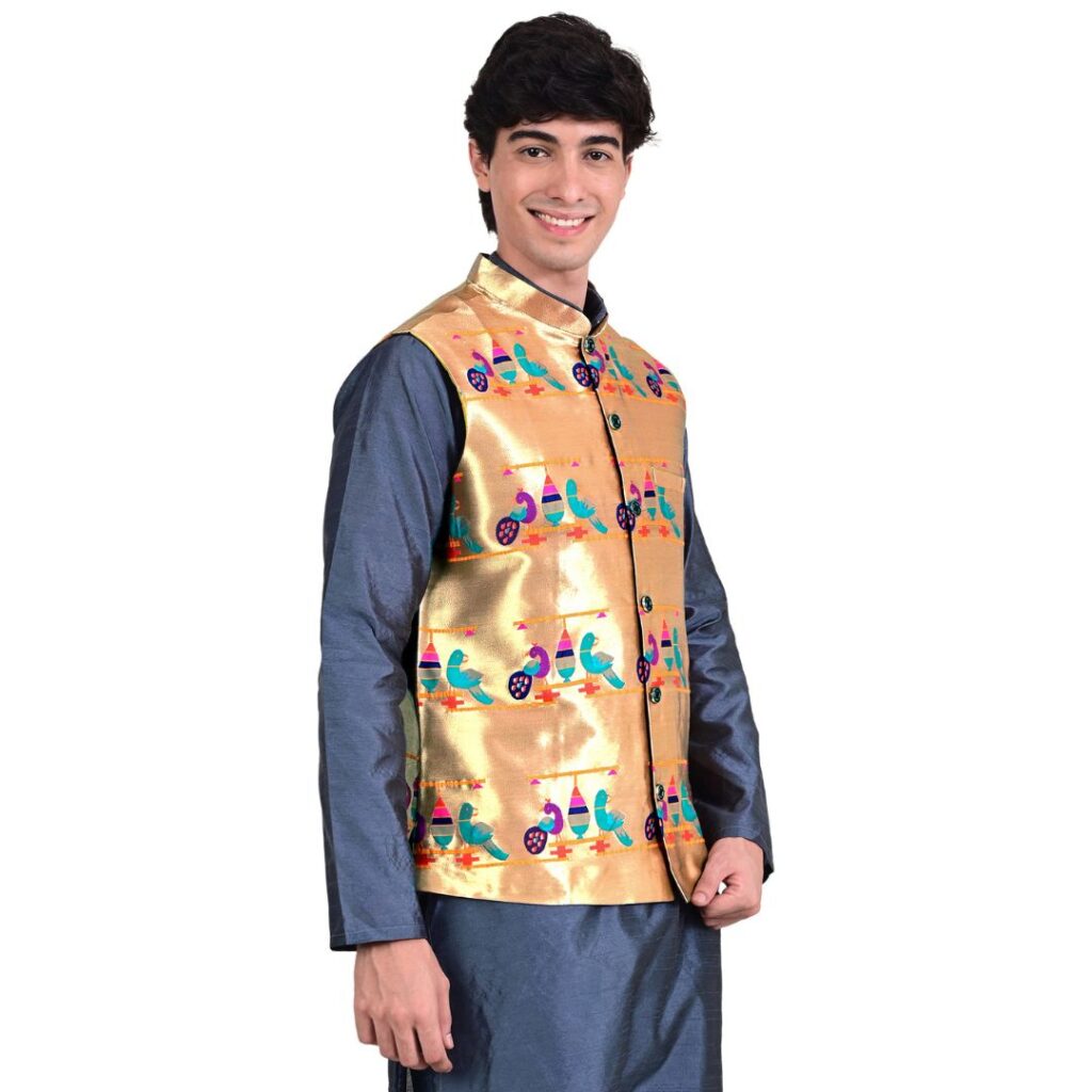 Kanira Paithani jacket for Mens Parrot Peacock