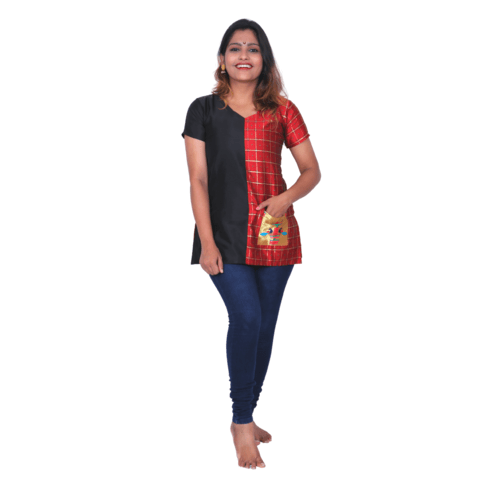 Kanira Crisis Cross Red Butti Black Paithani Kurti, Office Wear Peacock Design