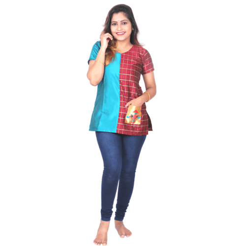 Kanira Crisis Cross Maroon Butti Rama Paithani Kurti, Office Wear Peacock Design