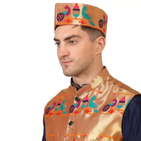Kanira Paithani Topi for Men - Parrot Peacock