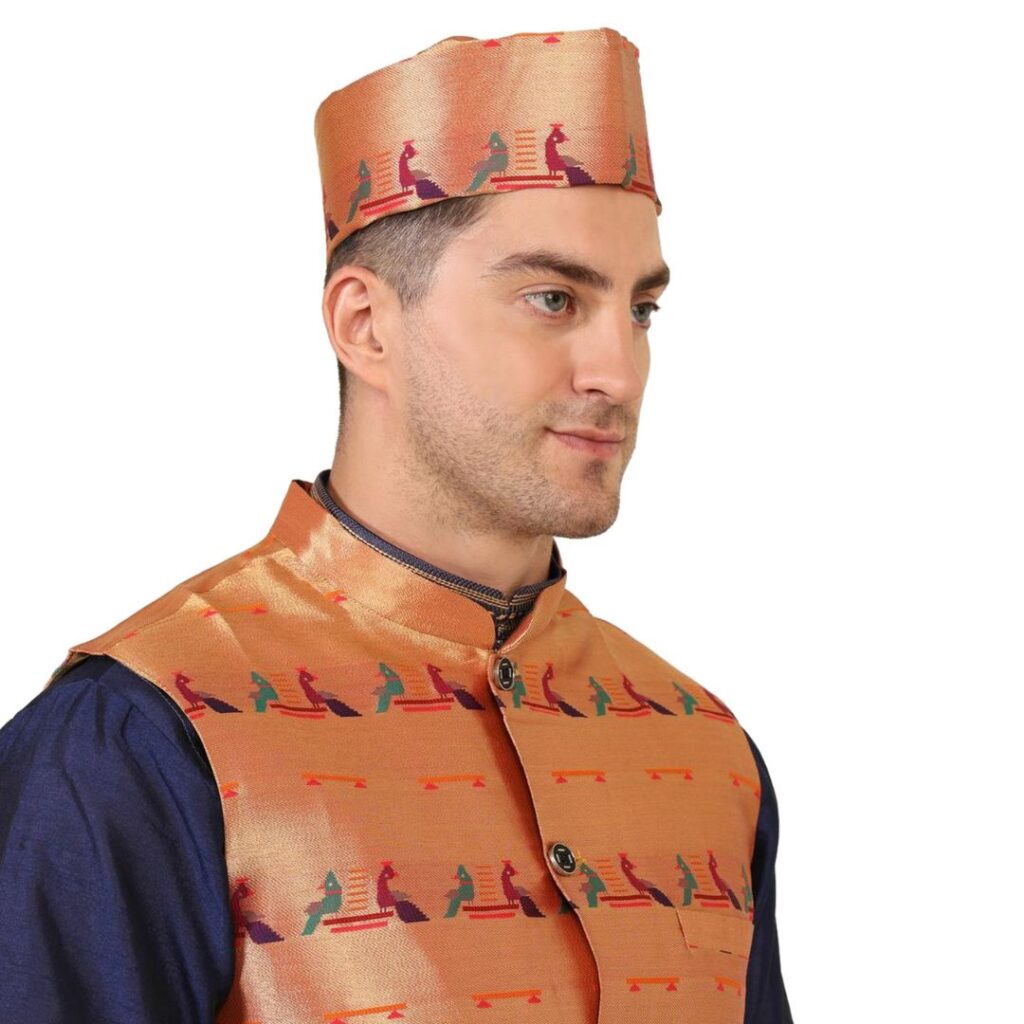 Kanira Paithani Topi for Mens Jodi Peacock