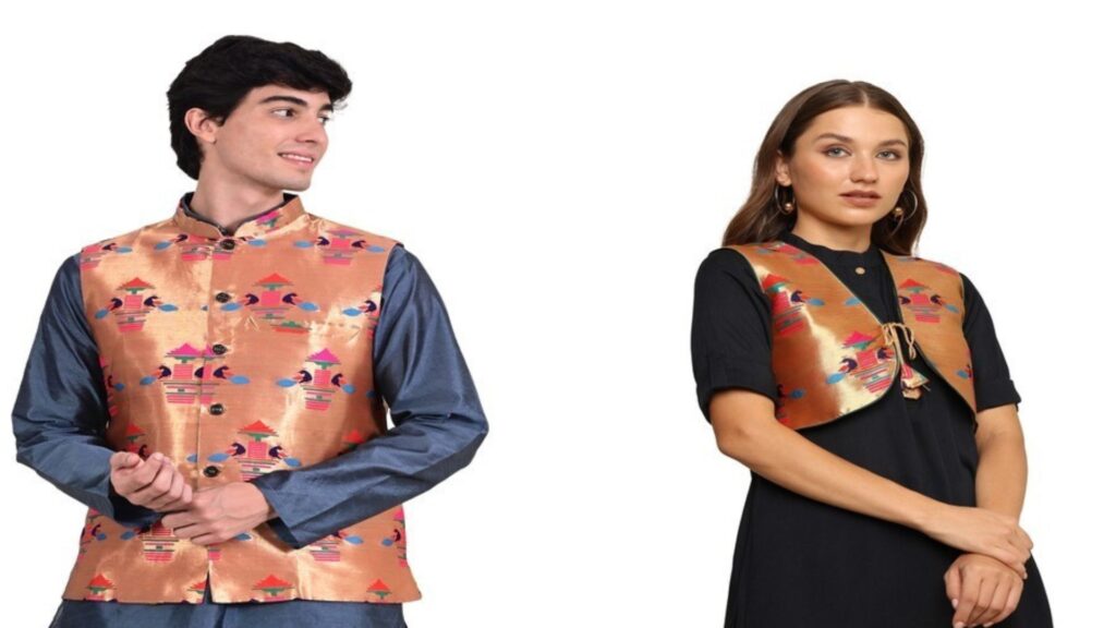 Kanira Paithani Jacket for Men – Diamond & Kanira Paithani Jacket for Women – Diamond