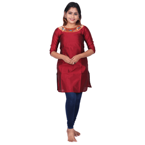 Kanira Aakaar Maroon Paithani Kurti, Office Wear Peacock Design