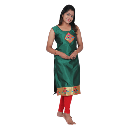 Kanira Diamond Green Paithani Kurti, Office Wear Peacock Design