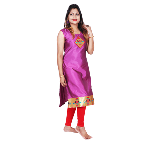 Kanira Diamond Purple Paithani Kurti, Office Wear Peacock Design