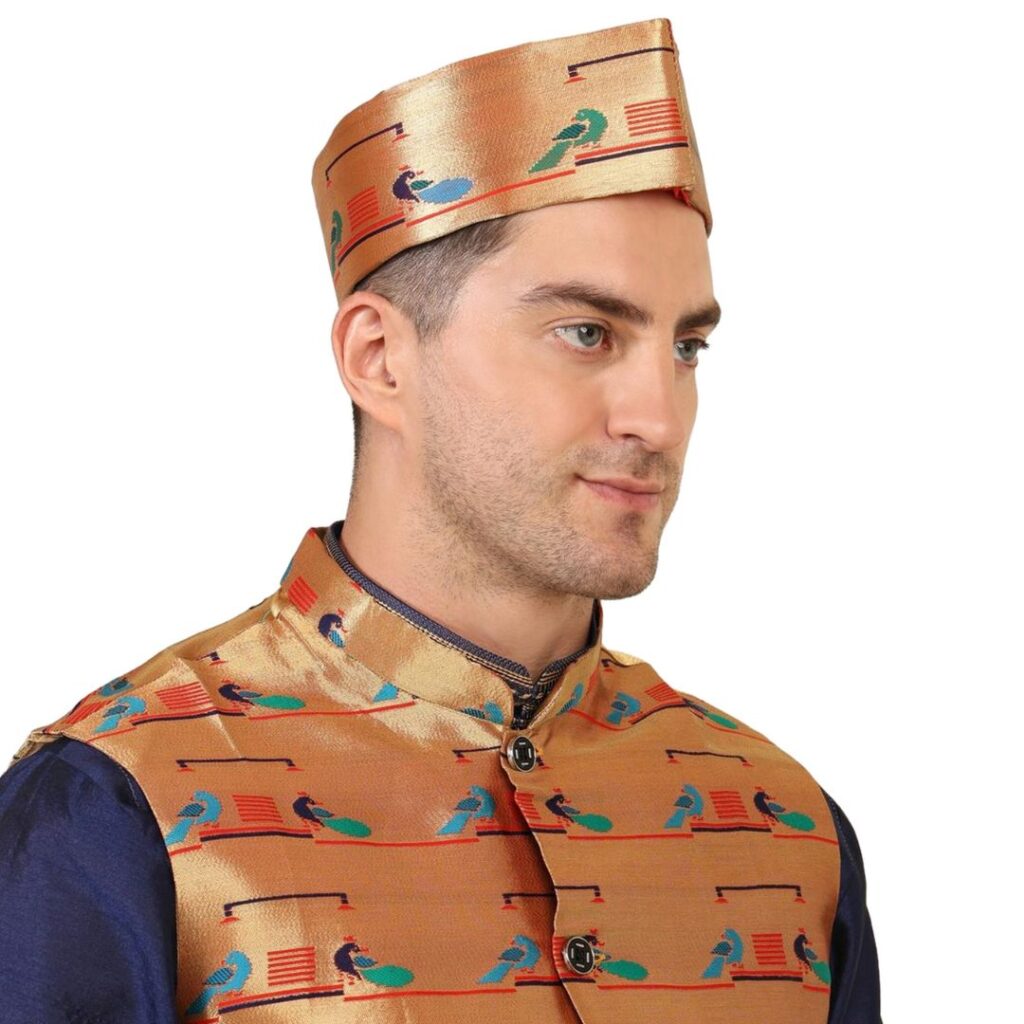Kanira Paithani Topi for Mens Double Peacock