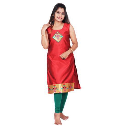 Kanira Diamond Red Paithani Kurti, Office Wear Peacock Design