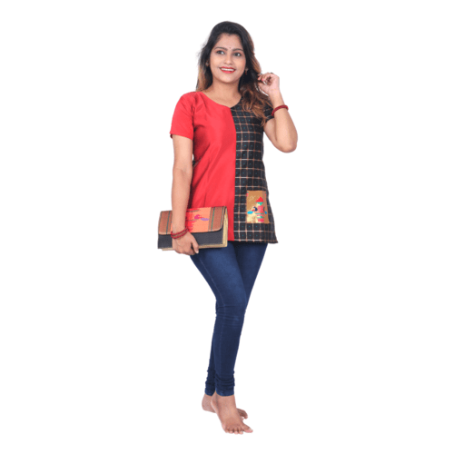 Kanira Crisis Cross Black Buti Red Paithani Kurti, Office Wear Peacock Design