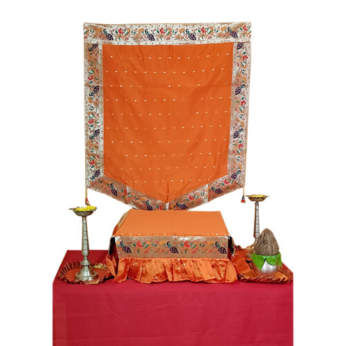 Paithani Side Pattern Backdrop for Ganesh Chaturthi – Orange