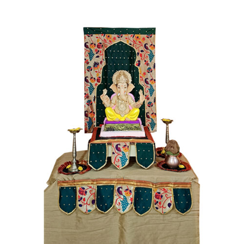 Paithani Ganesh Chaturthi Backdrop in Green Theme
