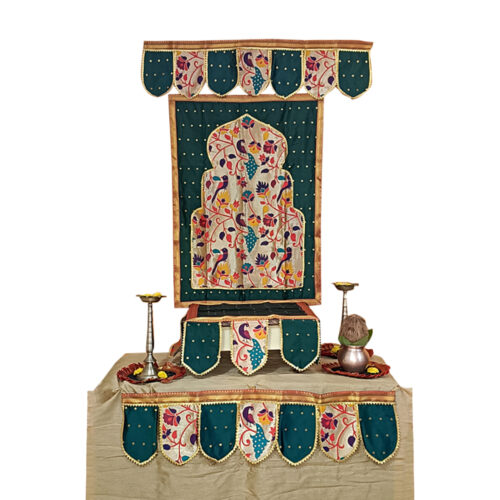 Paithani Temple Pattern Backdrop for Ganesh Chaturthi – Green