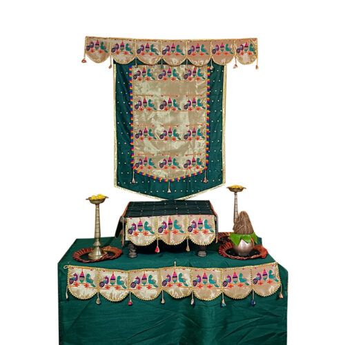 Paithani Parrot-Peacock Backdrop for Ganesh Chaturthi – Green