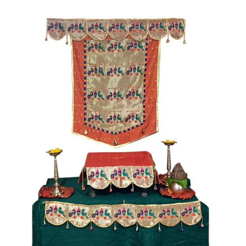 Paithani Parrot-Peacock Backdrop for Ganesh Chaturthi – Orange