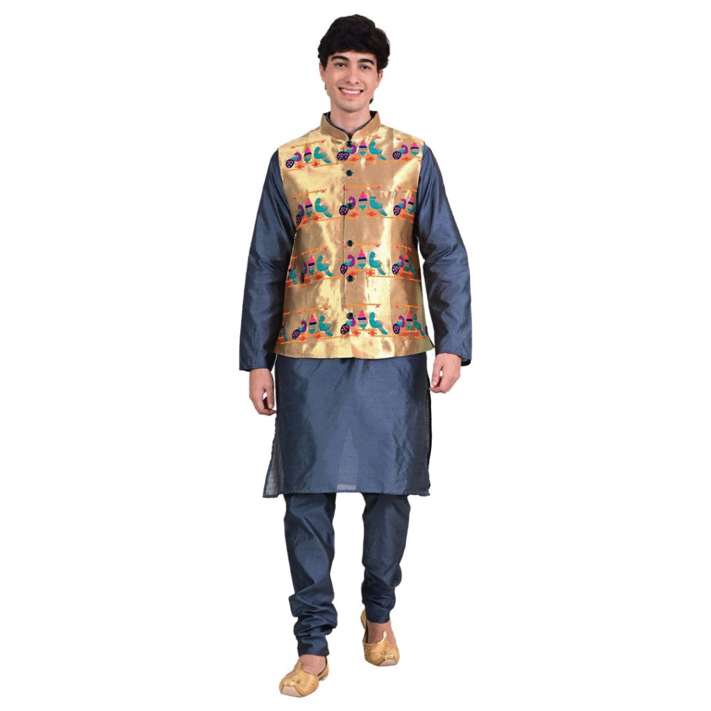 Kanira Paithani jacket for Mens Parrot Peacock
