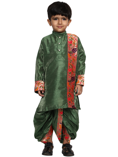 Kanira Jr Evan Mehndi Mehndi Paithani dhoti kurta for boys