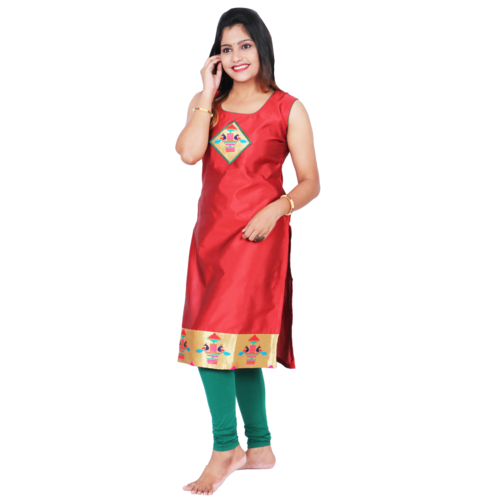 Kanira Diamond Red Paithani Kurti, Office Wear Peacock Design