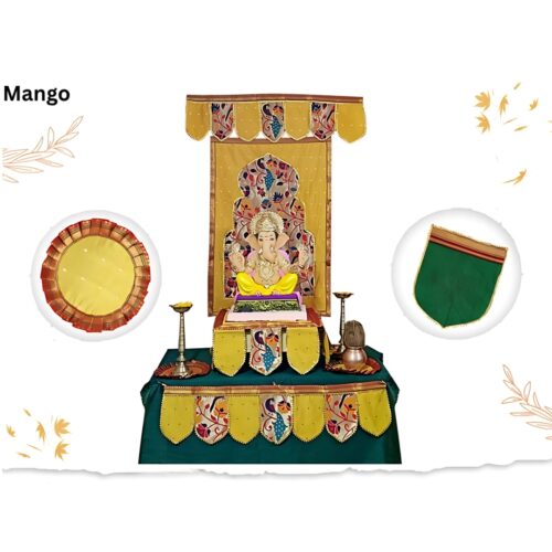 Paithani Temple Decoration Combo Set for Ganesh Chaturthi (Mango Theme – 7 Items + Free Samai Asan)