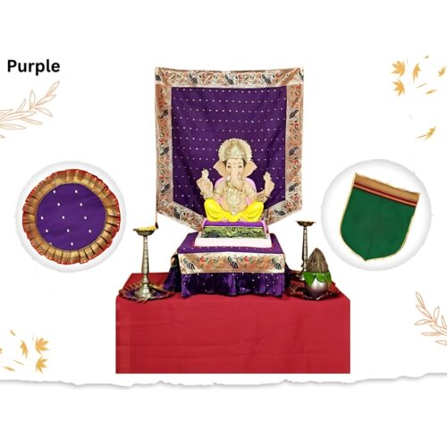 Paithani Side Pattern Temple Decoration Combo Set for Ganesh Chaturthi (Purple Theme – 5 Items + Free Samai Asan)