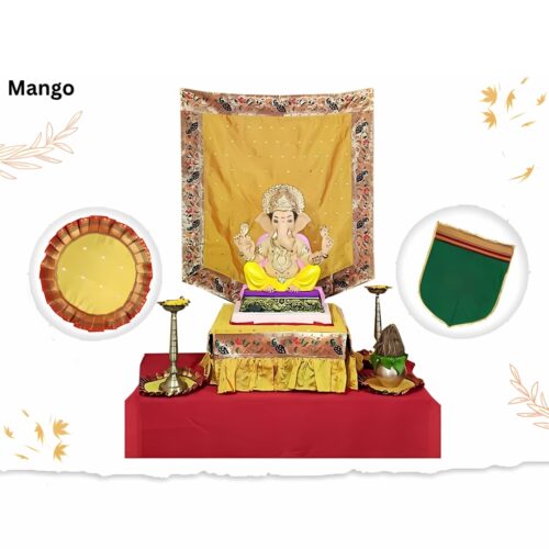 Paithani Side Pattern Temple Decoration Combo Set for Ganesh Chaturthi (Mango Theme – 5 Items + Free Samai Asan)