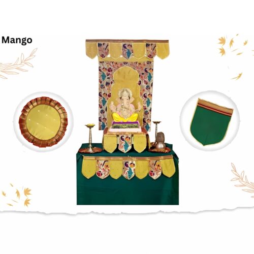 Ganesh Chaturthi Paithani Ganpati Decoration Combo Set – Mango Theme (7 Items + Free Samai Asan)