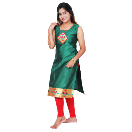 Kanira Diamond Green Paithani Kurti, Office Wear Peacock Design