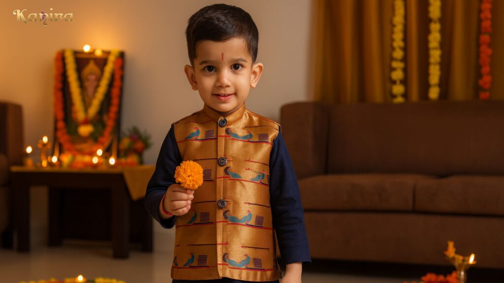 Paithani Jacket for Baby Boy for Navratri Pooja and Family Gatherings
