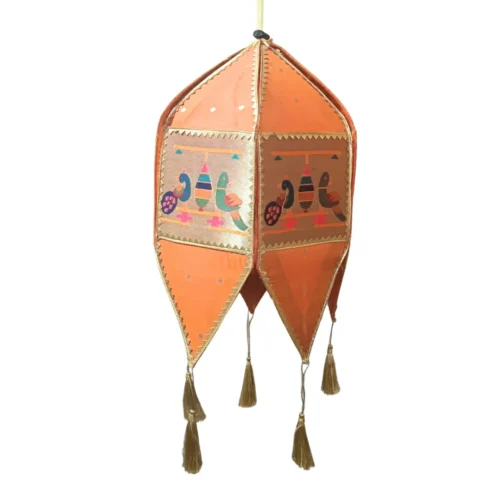 Orange Paithani Kandil for Diwali – Handcrafted Lantern with Traditional Peacock Design