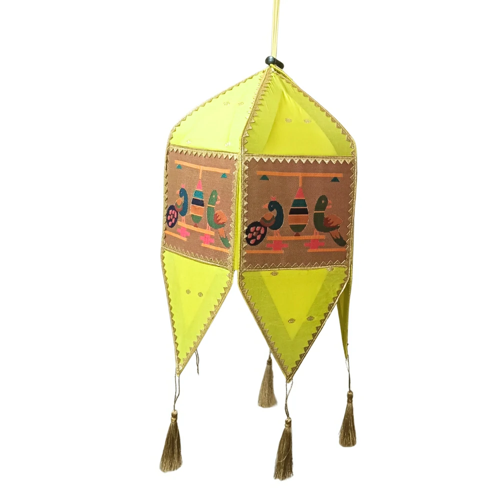 Mango Paithani Kandil for Diwali – Handcrafted Lantern with Traditional Peacock Design
