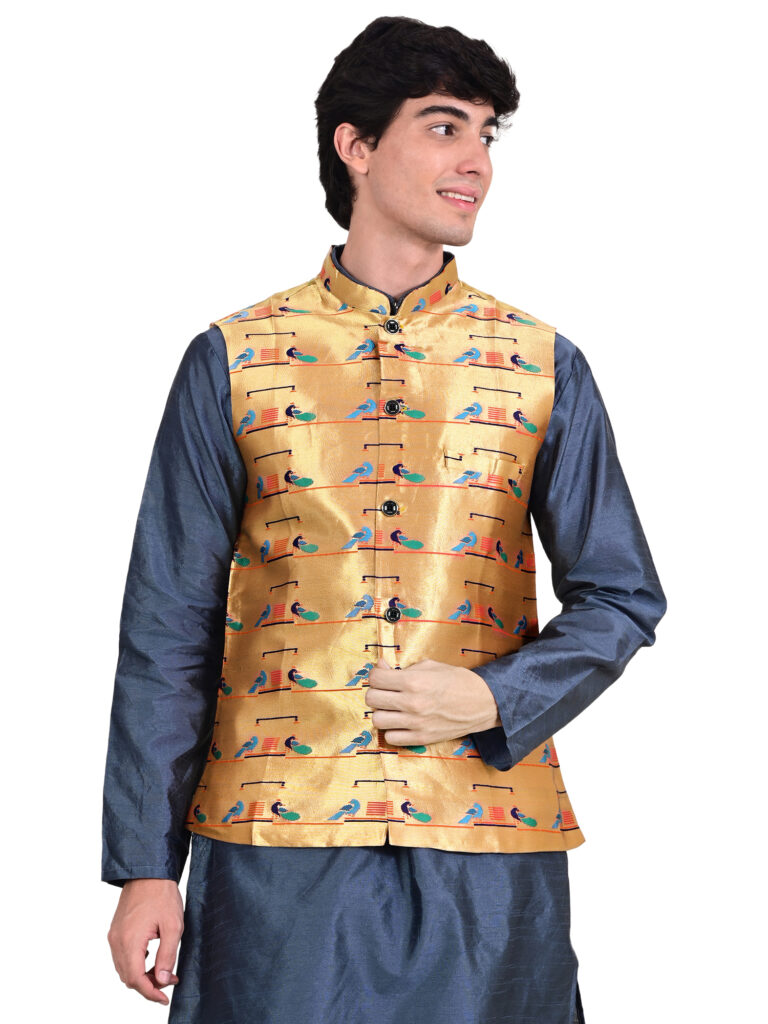 Kanira Paithani jacket for Mens Double Peacoak
