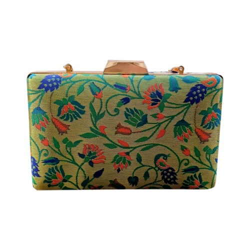 Small Peacock Green Paithani Clutch