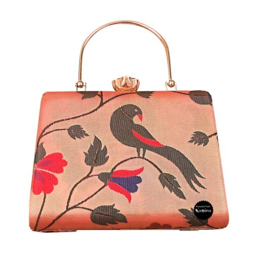 Paithani Clutch with Golden Zari Weaving & Sling Chain
